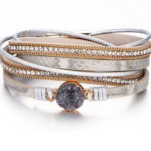Druzy Vegan Leather Wrap Bracelet